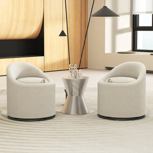 Barrel Chair with Storage 360 ° Swivel Upholstered Vanity Chair-Beige