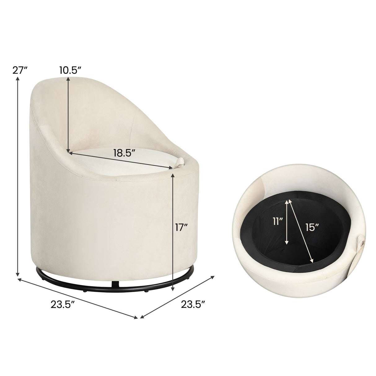 Barrel Chair with Storage 360 ° Swivel Upholstered Vanity Chair-Beige