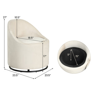 Barrel Chair with Storage 360 ° Swivel Upholstered Vanity Chair-Beige