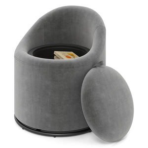 Barrel Chair with Storage 360 ° Swivel Upholstered Vanity Chair-Gray