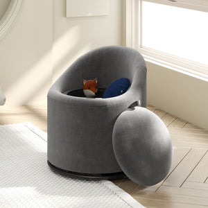Barrel Chair with Storage 360 ° Swivel Upholstered Vanity Chair-Gray