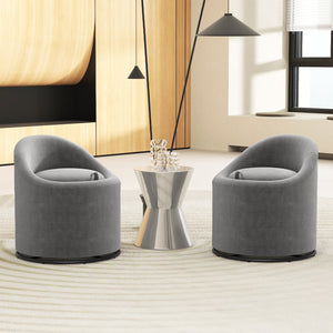 Barrel Chair with Storage 360 ° Swivel Upholstered Vanity Chair-Gray