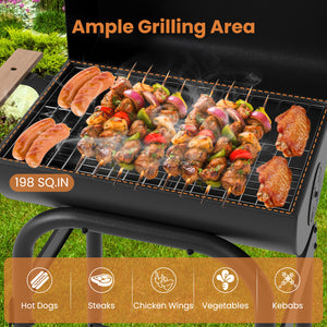 Barrel Charcoal Grill with Foldable Side Table and Thermostat-Black