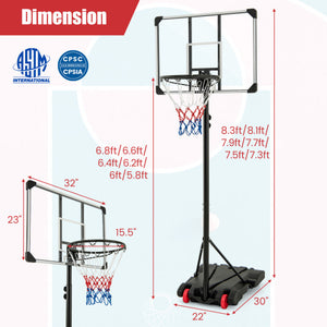 5.8-6.8 FT Basketball Hoop Height Adjustable Basketball System with Wheels and Fillable Base