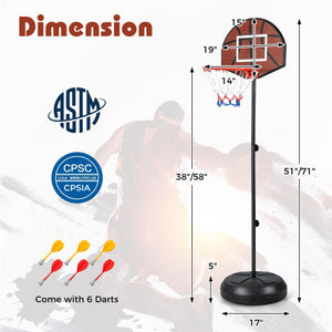 2-in-1 Height Adjustable Kids Basketball Hoop with Dart Board