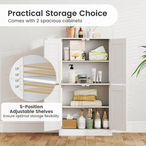 Bathroom Cabinet 43.5 inch Storage Cabinet with Doors and Adjustable Shelves-White