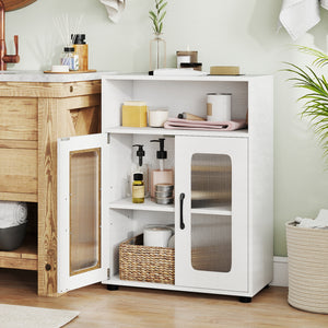 Bathroom Cabinet Freestanding Cabinet with 2 Doors and 3-Level Adjustable Shelf-White