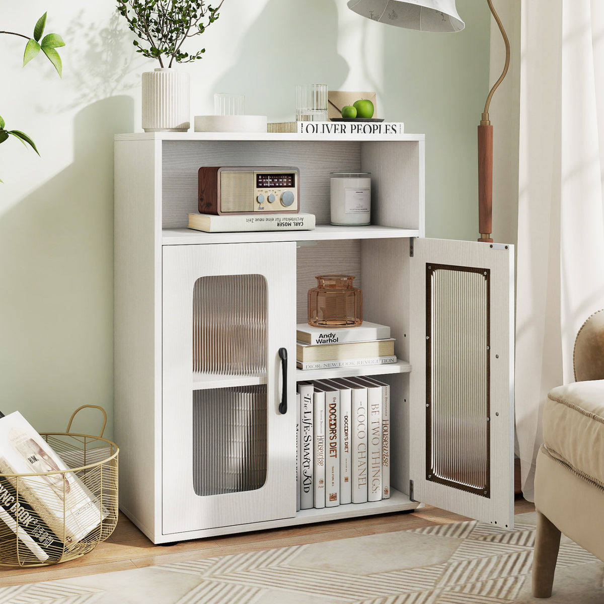 Bathroom Cabinet Freestanding Cabinet with 2 Doors and 3-Level Adjustable Shelf-White
