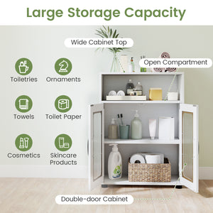 Bathroom Cabinet Freestanding Cabinet with 2 Doors and 3-Level Adjustable Shelf-White