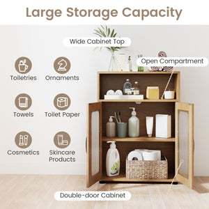 Bathroom Cabinet Freestanding Cabinet with 2 Doors and 3-Level Adjustable Shelf-Natural