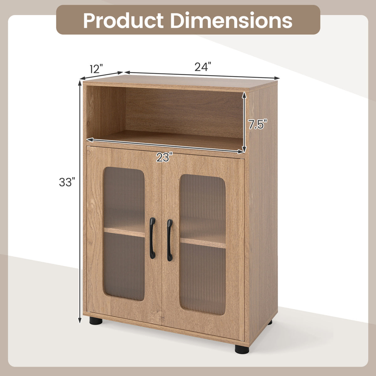 Bathroom Cabinet Freestanding Cabinet with 2 Doors and 3-Level Adjustable Shelf-Natural