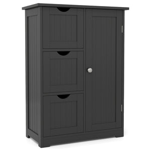 Bathroom Floor Cabinet Side Storage Cabinet with 3 Drawers and 1 Cupboard-Black
