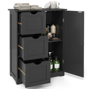 Bathroom Floor Cabinet Side Storage Cabinet with 3 Drawers and 1 Cupboard-Black