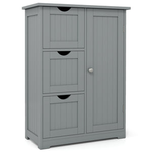 Bathroom Floor Cabinet Side Storage Cabinet with 3 Drawers and 1 Cupboard-Gray