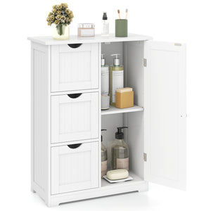 Bathroom Floor Cabinet Side Storage Cabinet with 3 Drawers and 1 Cupboard-Black
