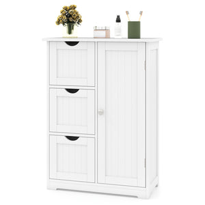 Bathroom Floor Cabinet Side Storage Cabinet with 3 Drawers and 1 Cupboard-Black