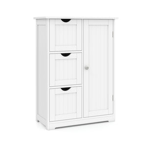 Bathroom Floor Cabinet Side Storage Cabinet with 3 Drawers and 1 Cupboard-White