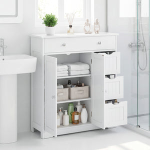 Bathroom Floor Cabinet with 4 Drawers with 2 Doors and Adjustable Shelf-White