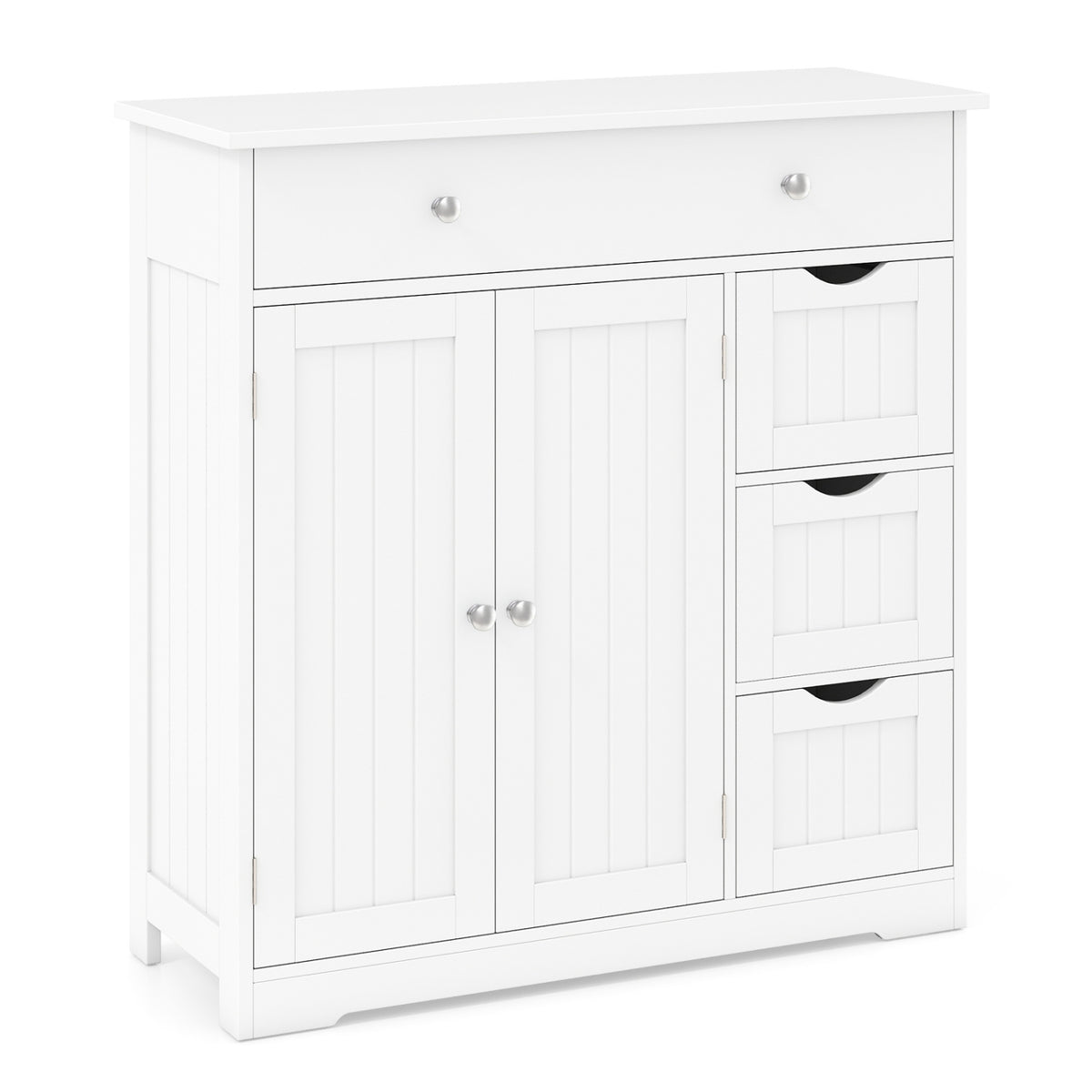 Bathroom Floor Cabinet with 4 Drawers with 2 Doors and Adjustable Shelf-White