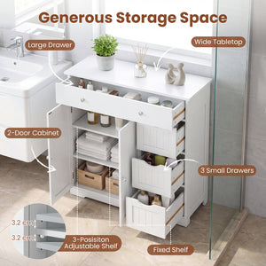 Bathroom Floor Cabinet with 4 Drawers with 2 Doors and Adjustable Shelf-White