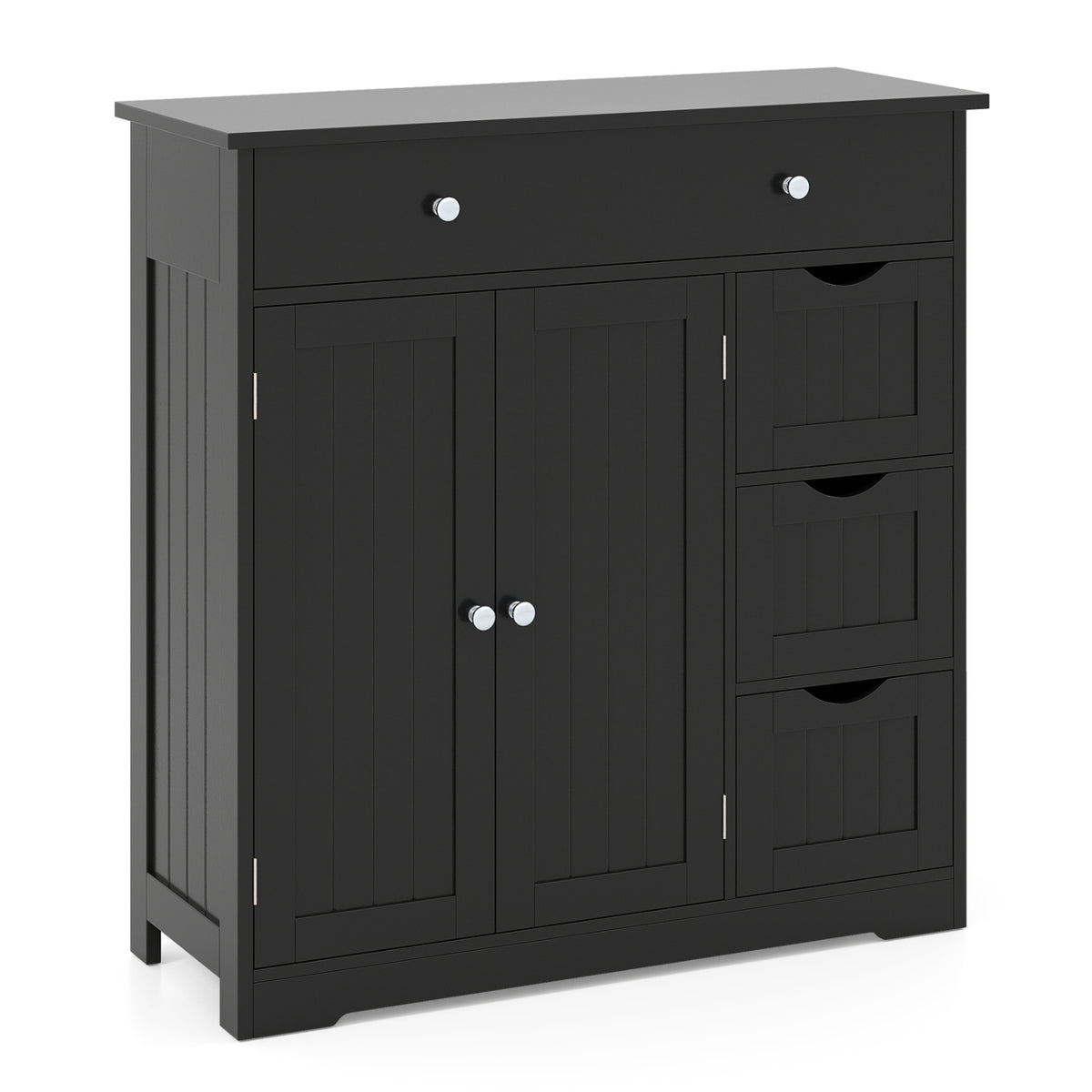 Bathroom Floor Cabinet with 4 Drawers with 2 Doors and Adjustable Shelf-Black