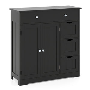 Bathroom Floor Cabinet with 4 Drawers with 2 Doors and Adjustable Shelf-Black