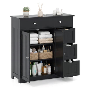 Bathroom Floor Cabinet with 4 Drawers with 2 Doors and Adjustable Shelf-Black