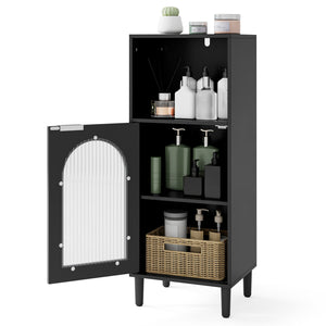 Bathroom Floor Cabinet Wood Side Storage Organizer with Adjustable Shelf-Black
