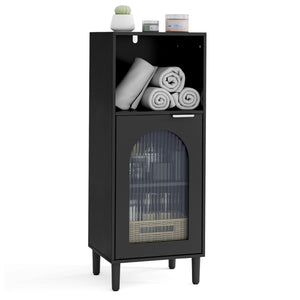 Bathroom Floor Cabinet Wood Side Storage Organizer with Adjustable Shelf-Black