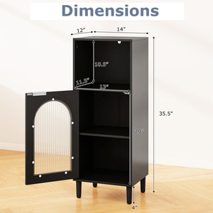 Bathroom Floor Cabinet Wood Side Storage Organizer with Adjustable Shelf-Black