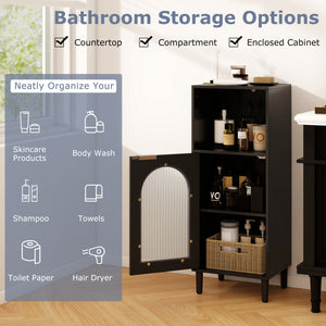 Bathroom Floor Cabinet Wood Side Storage Organizer with Adjustable Shelf-Black