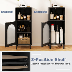 Bathroom Floor Cabinet Wood Side Storage Organizer with Adjustable Shelf-Black
