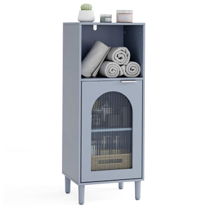 Bathroom Floor Cabinet Wood Side Storage Organizer with Adjustable Shelf-Gray