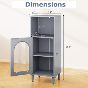 Bathroom Floor Cabinet Wood Side Storage Organizer with Adjustable Shelf-Gray