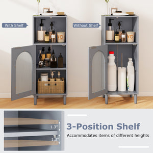 Bathroom Floor Cabinet Wood Side Storage Organizer with Adjustable Shelf-Gray