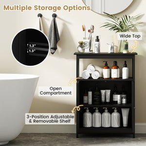 Bathroom Floor Cabinet Freestanding Storage Organizer with Open Compartment-Black