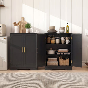Bathroom Floor Storage Cabinet with 2 Doors and Adjustable Shelves-Black