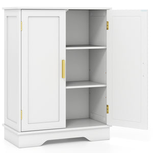 Bathroom Floor Storage Cabinet with 2 Doors and Adjustable Shelves-White