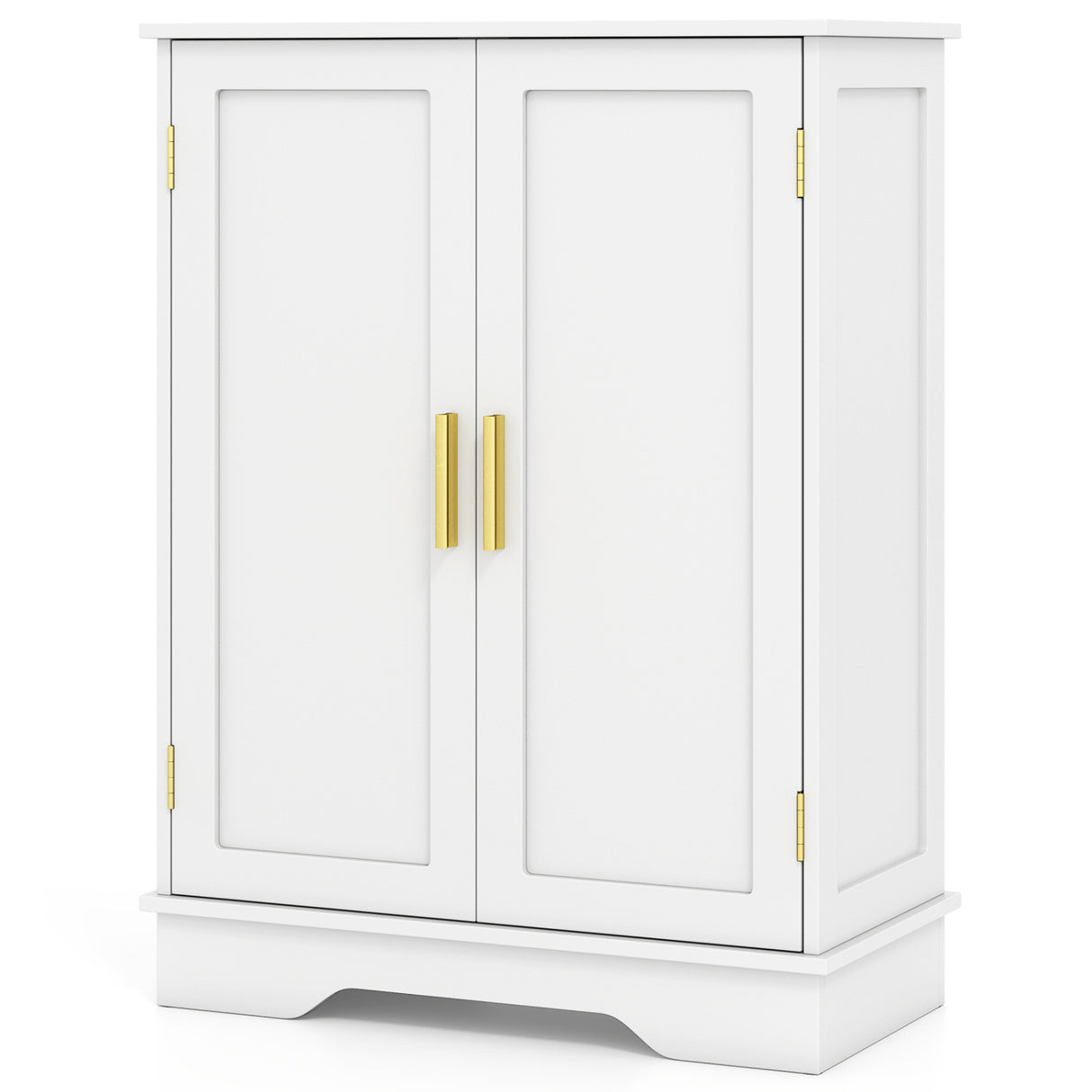 Bathroom Floor Storage Cabinet with 2 Doors and Adjustable Shelves-White