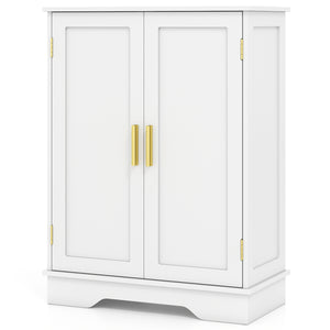 Bathroom Floor Storage Cabinet with 2 Doors and Adjustable Shelves-White
