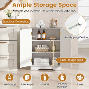 Bathroom Floor Storage Cabinet with 2 Doors and Adjustable Shelves-White