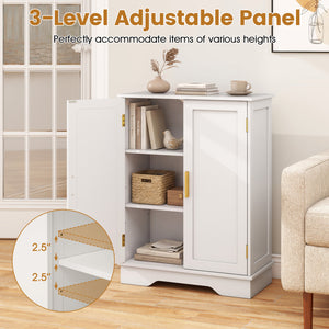 Bathroom Floor Storage Cabinet with 2 Doors and Adjustable Shelves-White