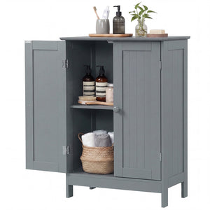Bathroom Floor Storage Double Door Cupboard Cabinet-White