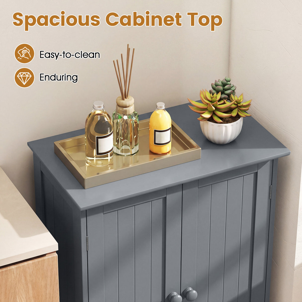 Bathroom Floor Storage Double Door Cupboard Cabinet-White