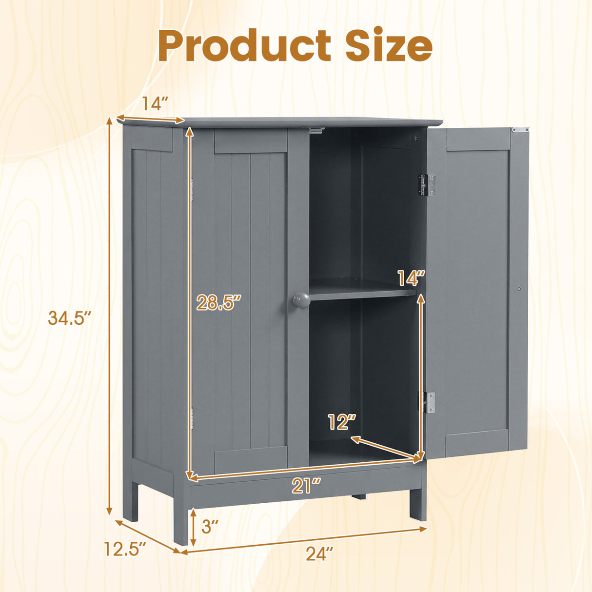 Bathroom Floor Storage Double Door Cupboard Cabinet-White