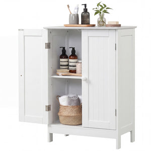 Bathroom Floor Storage Double Door Cupboard Cabinet-White