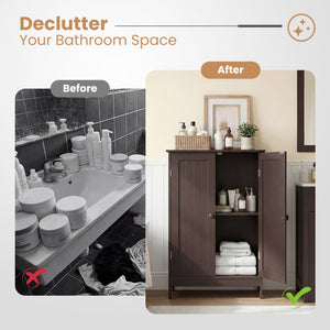Bathroom Floor Storage Double Door Cupboard Cabinet-Brown