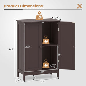 Bathroom Floor Storage Double Door Cupboard Cabinet-Brown
