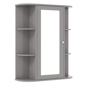 Bathroom Single Door Shelves Wall Mount Cabinet with Mirror-Gray