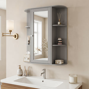 Mirrored Bathroom Medicine Cabinet with Single Mirror Door and Adjustable Shelf-White